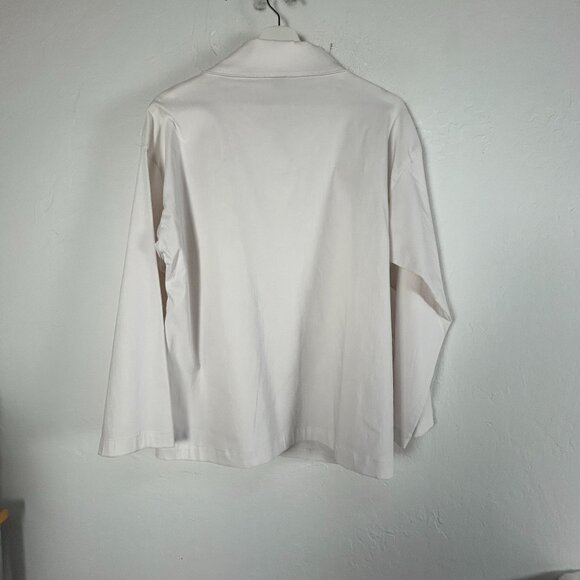 A La Mode Xiao Womens White Avant Garde Pockets Button Up Shirt Large Lagenlook - Picture 2 of 9